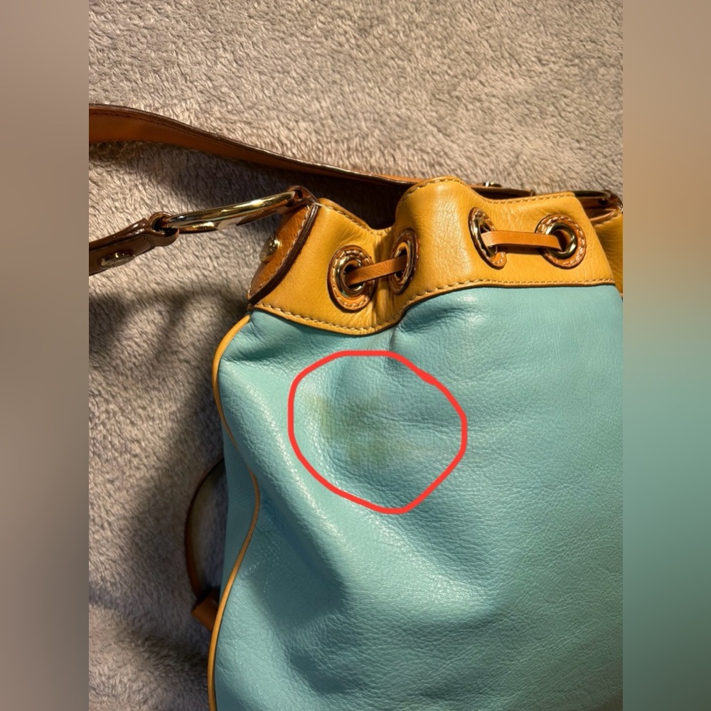 Michael Kors Griffin Drawstring Hobo Turquoise & Tan Leather - Picture 6 of 10